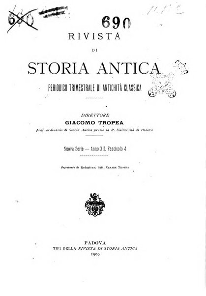 Rivista di storia antica periodico trimestrale di antichità classica