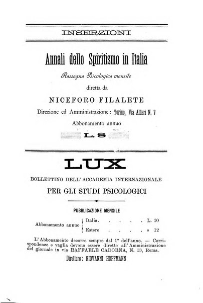 Rivista di studi psichici periodico mensile dedicato alle ricerche sperimentali e critiche sui fenomeni di telepatia, chiaroveggenza, premonizione, medianita, ecc