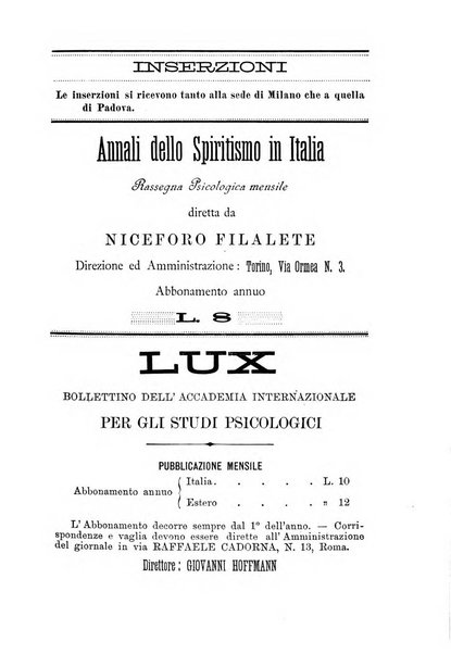 Rivista di studi psichici periodico mensile dedicato alle ricerche sperimentali e critiche sui fenomeni di telepatia, chiaroveggenza, premonizione, medianita, ecc