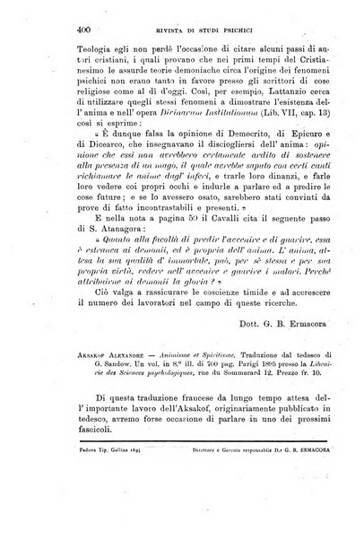 Rivista di studi psichici periodico mensile dedicato alle ricerche sperimentali e critiche sui fenomeni di telepatia, chiaroveggenza, premonizione, medianita, ecc