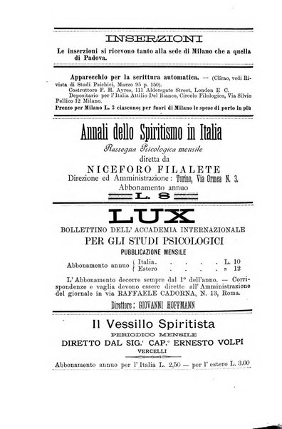 Rivista di studi psichici periodico mensile dedicato alle ricerche sperimentali e critiche sui fenomeni di telepatia, chiaroveggenza, premonizione, medianita, ecc