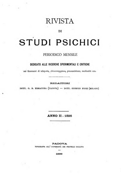 Rivista di studi psichici periodico mensile dedicato alle ricerche sperimentali e critiche sui fenomeni di telepatia, chiaroveggenza, premonizione, medianita, ecc