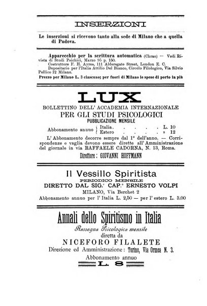 Rivista di studi psichici periodico mensile dedicato alle ricerche sperimentali e critiche sui fenomeni di telepatia, chiaroveggenza, premonizione, medianita, ecc