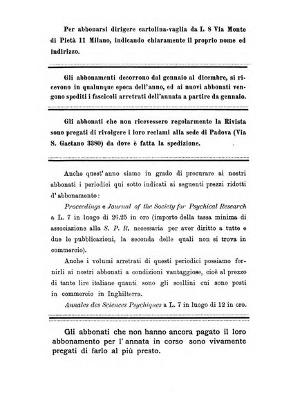 Rivista di studi psichici periodico mensile dedicato alle ricerche sperimentali e critiche sui fenomeni di telepatia, chiaroveggenza, premonizione, medianita, ecc