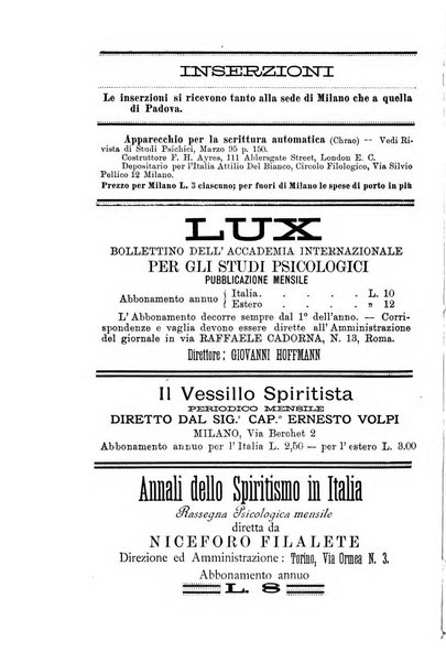 Rivista di studi psichici periodico mensile dedicato alle ricerche sperimentali e critiche sui fenomeni di telepatia, chiaroveggenza, premonizione, medianita, ecc