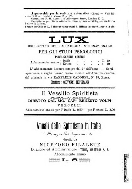 Rivista di studi psichici periodico mensile dedicato alle ricerche sperimentali e critiche sui fenomeni di telepatia, chiaroveggenza, premonizione, medianita, ecc