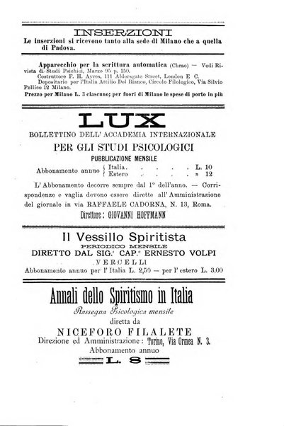 Rivista di studi psichici periodico mensile dedicato alle ricerche sperimentali e critiche sui fenomeni di telepatia, chiaroveggenza, premonizione, medianita, ecc