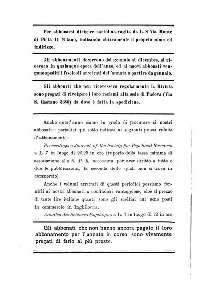 Rivista di studi psichici periodico mensile dedicato alle ricerche sperimentali e critiche sui fenomeni di telepatia, chiaroveggenza, premonizione, medianita, ecc