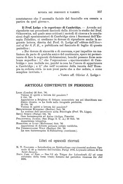 Rivista di studi psichici periodico mensile dedicato alle ricerche sperimentali e critiche sui fenomeni di telepatia, chiaroveggenza, premonizione, medianita, ecc