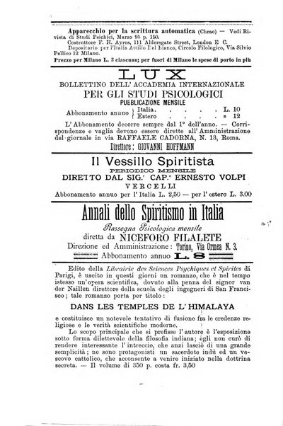 Rivista di studi psichici periodico mensile dedicato alle ricerche sperimentali e critiche sui fenomeni di telepatia, chiaroveggenza, premonizione, medianita, ecc