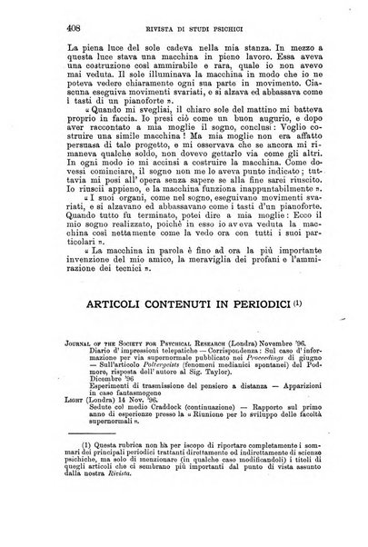 Rivista di studi psichici periodico mensile dedicato alle ricerche sperimentali e critiche sui fenomeni di telepatia, chiaroveggenza, premonizione, medianita, ecc