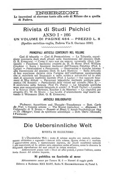 Rivista di studi psichici periodico mensile dedicato alle ricerche sperimentali e critiche sui fenomeni di telepatia, chiaroveggenza, premonizione, medianita, ecc