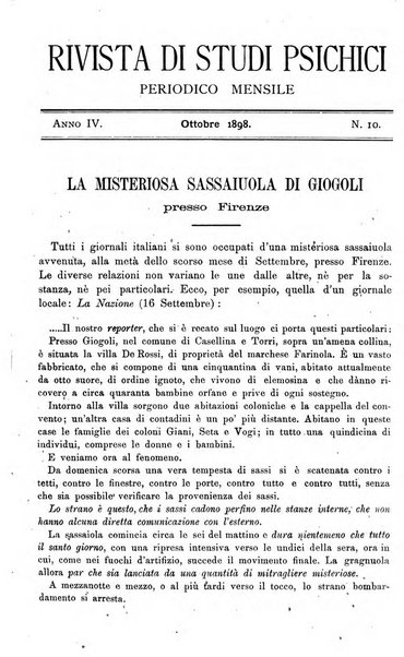 Rivista di studi psichici periodico mensile dedicato alle ricerche sperimentali e critiche sui fenomeni di telepatia, chiaroveggenza, premonizione, medianita, ecc