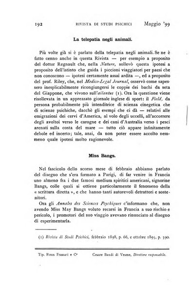 Rivista di studi psichici periodico mensile dedicato alle ricerche sperimentali e critiche sui fenomeni di telepatia, chiaroveggenza, premonizione, medianita, ecc