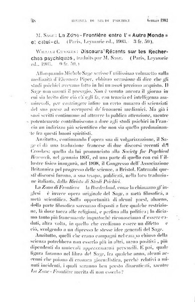 Rivista di studi psichici periodico mensile dedicato alle ricerche sperimentali e critiche sui fenomeni di telepatia, chiaroveggenza, premonizione, medianita, ecc