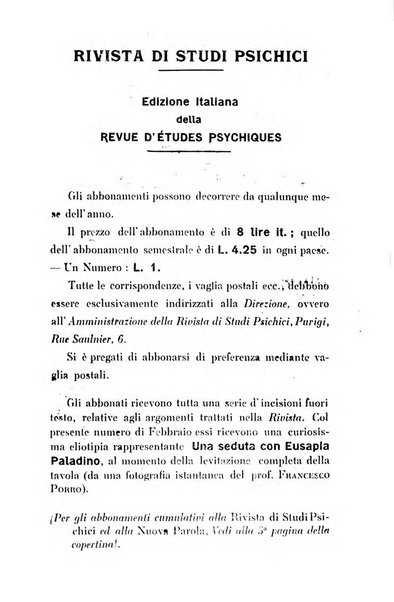 Rivista di studi psichici periodico mensile dedicato alle ricerche sperimentali e critiche sui fenomeni di telepatia, chiaroveggenza, premonizione, medianita, ecc