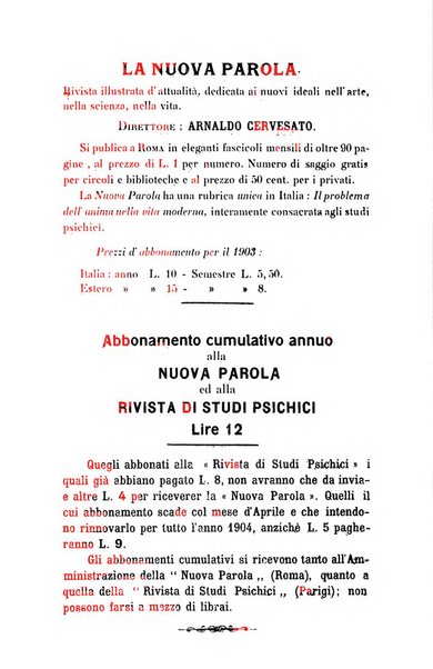 Rivista di studi psichici periodico mensile dedicato alle ricerche sperimentali e critiche sui fenomeni di telepatia, chiaroveggenza, premonizione, medianita, ecc