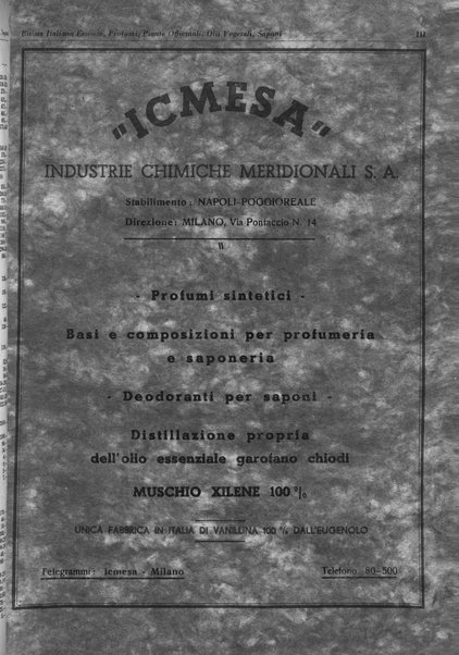 Rivista italiana essenze, profumi, piante officinali, olii vegetali, saponi organo di propaganda del gruppo produttori materie aromatiche della Federazione nazionale fascista degli industriali dei prodotti chimici