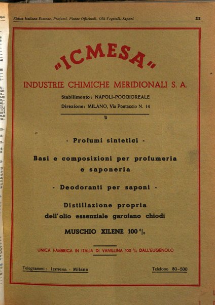 Rivista italiana essenze, profumi, piante officinali, olii vegetali, saponi organo di propaganda del gruppo produttori materie aromatiche della Federazione nazionale fascista degli industriali dei prodotti chimici