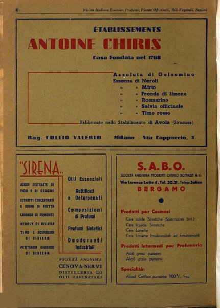 Rivista italiana essenze, profumi, piante officinali, olii vegetali, saponi organo di propaganda del gruppo produttori materie aromatiche della Federazione nazionale fascista degli industriali dei prodotti chimici