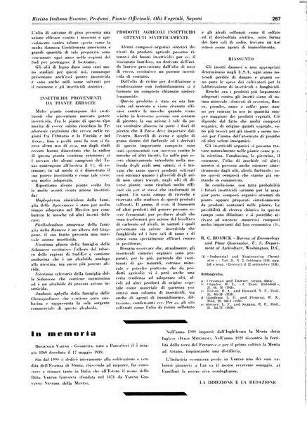 Rivista italiana essenze, profumi, piante officinali, olii vegetali, saponi organo di propaganda del gruppo produttori materie aromatiche della Federazione nazionale fascista degli industriali dei prodotti chimici