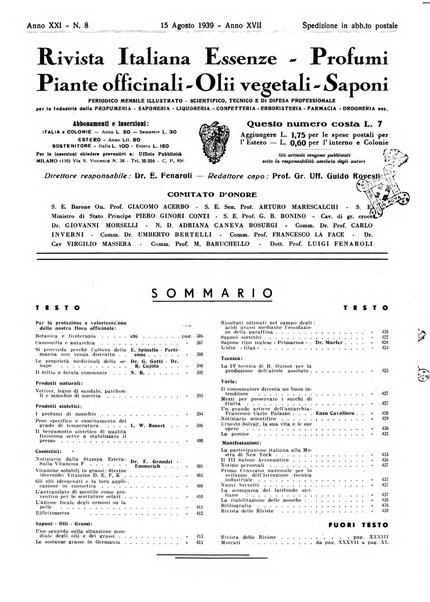 Rivista italiana essenze, profumi, piante officinali, olii vegetali, saponi organo di propaganda del gruppo produttori materie aromatiche della Federazione nazionale fascista degli industriali dei prodotti chimici