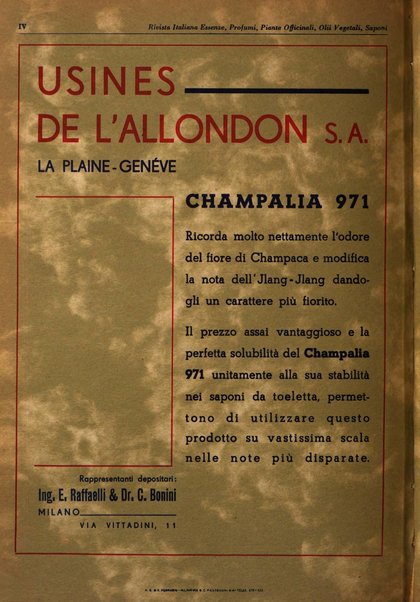 Rivista italiana essenze, profumi, piante officinali, olii vegetali, saponi organo di propaganda del gruppo produttori materie aromatiche della Federazione nazionale fascista degli industriali dei prodotti chimici