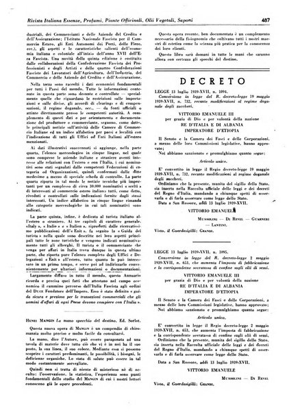 Rivista italiana essenze, profumi, piante officinali, olii vegetali, saponi organo di propaganda del gruppo produttori materie aromatiche della Federazione nazionale fascista degli industriali dei prodotti chimici