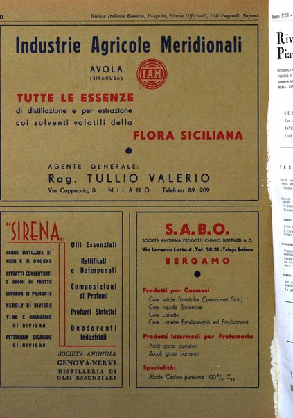 Rivista italiana essenze, profumi, piante officinali, olii vegetali, saponi organo di propaganda del gruppo produttori materie aromatiche della Federazione nazionale fascista degli industriali dei prodotti chimici