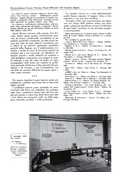 Rivista italiana essenze, profumi, piante officinali, olii vegetali, saponi organo di propaganda del gruppo produttori materie aromatiche della Federazione nazionale fascista degli industriali dei prodotti chimici