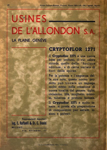 Rivista italiana essenze, profumi, piante officinali, olii vegetali, saponi organo di propaganda del gruppo produttori materie aromatiche della Federazione nazionale fascista degli industriali dei prodotti chimici