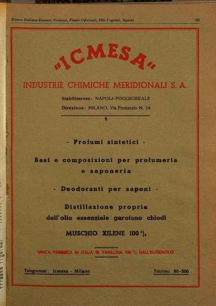 Rivista italiana essenze, profumi, piante officinali, olii vegetali, saponi organo di propaganda del gruppo produttori materie aromatiche della Federazione nazionale fascista degli industriali dei prodotti chimici