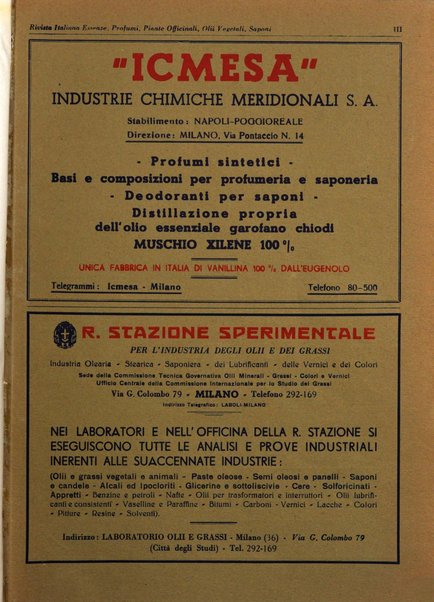 Rivista italiana essenze, profumi, piante officinali, olii vegetali, saponi organo di propaganda del gruppo produttori materie aromatiche della Federazione nazionale fascista degli industriali dei prodotti chimici