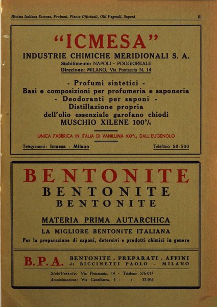 Rivista italiana essenze, profumi, piante officinali, olii vegetali, saponi organo di propaganda del gruppo produttori materie aromatiche della Federazione nazionale fascista degli industriali dei prodotti chimici