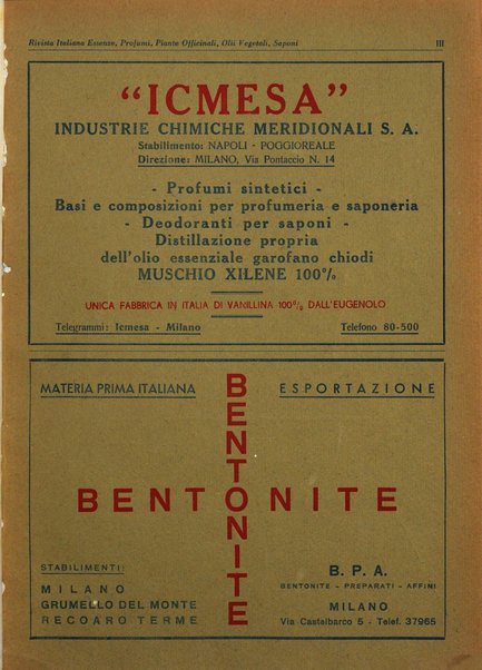 Rivista italiana essenze, profumi, piante officinali, olii vegetali, saponi organo di propaganda del gruppo produttori materie aromatiche della Federazione nazionale fascista degli industriali dei prodotti chimici