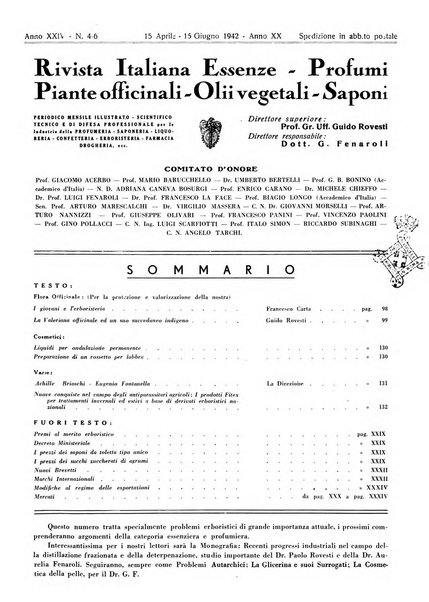 Rivista italiana essenze, profumi, piante officinali, olii vegetali, saponi organo di propaganda del gruppo produttori materie aromatiche della Federazione nazionale fascista degli industriali dei prodotti chimici