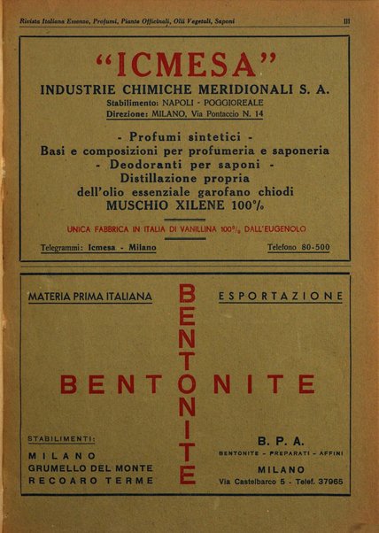 Rivista italiana essenze, profumi, piante officinali, olii vegetali, saponi organo di propaganda del gruppo produttori materie aromatiche della Federazione nazionale fascista degli industriali dei prodotti chimici