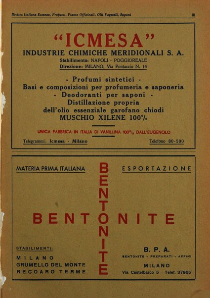 Rivista italiana essenze, profumi, piante officinali, olii vegetali, saponi organo di propaganda del gruppo produttori materie aromatiche della Federazione nazionale fascista degli industriali dei prodotti chimici