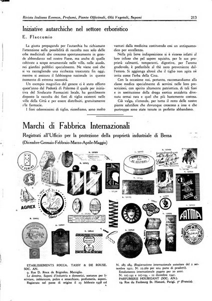 Rivista italiana essenze, profumi, piante officinali, olii vegetali, saponi organo di propaganda del gruppo produttori materie aromatiche della Federazione nazionale fascista degli industriali dei prodotti chimici