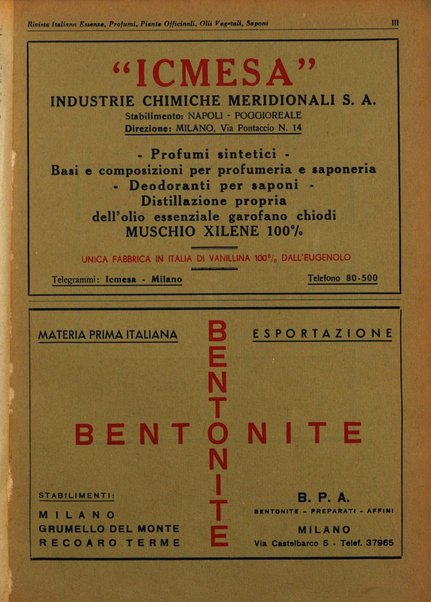 Rivista italiana essenze, profumi, piante officinali, olii vegetali, saponi organo di propaganda del gruppo produttori materie aromatiche della Federazione nazionale fascista degli industriali dei prodotti chimici