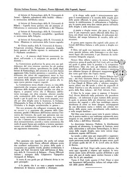 Rivista italiana essenze, profumi, piante officinali, olii vegetali, saponi organo di propaganda del gruppo produttori materie aromatiche della Federazione nazionale fascista degli industriali dei prodotti chimici