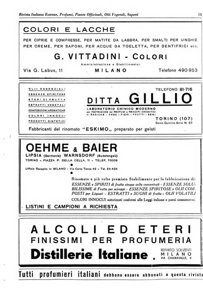 Rivista italiana essenze, profumi, piante officinali, olii vegetali, saponi organo di propaganda del gruppo produttori materie aromatiche della Federazione nazionale fascista degli industriali dei prodotti chimici