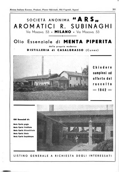 Rivista italiana essenze, profumi, piante officinali, olii vegetali, saponi organo di propaganda del gruppo produttori materie aromatiche della Federazione nazionale fascista degli industriali dei prodotti chimici