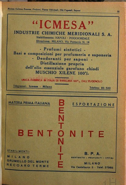 Rivista italiana essenze, profumi, piante officinali, olii vegetali, saponi organo di propaganda del gruppo produttori materie aromatiche della Federazione nazionale fascista degli industriali dei prodotti chimici