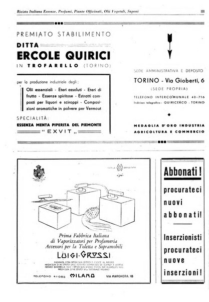 Rivista italiana essenze, profumi, piante officinali, olii vegetali, saponi organo di propaganda del gruppo produttori materie aromatiche della Federazione nazionale fascista degli industriali dei prodotti chimici