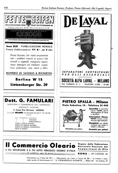 Rivista italiana essenze, profumi, piante officinali, olii vegetali, saponi organo di propaganda del gruppo produttori materie aromatiche della Federazione nazionale fascista degli industriali dei prodotti chimici