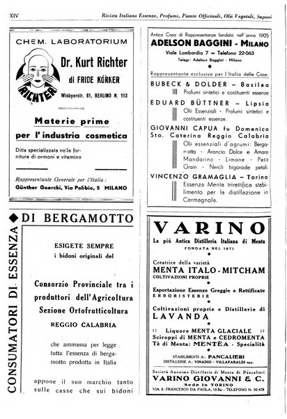 Rivista italiana essenze, profumi, piante officinali, olii vegetali, saponi organo di propaganda del gruppo produttori materie aromatiche della Federazione nazionale fascista degli industriali dei prodotti chimici