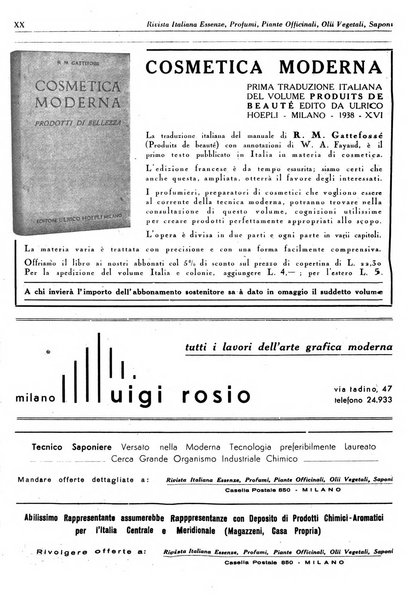 Rivista italiana essenze, profumi, piante officinali, olii vegetali, saponi organo di propaganda del gruppo produttori materie aromatiche della Federazione nazionale fascista degli industriali dei prodotti chimici