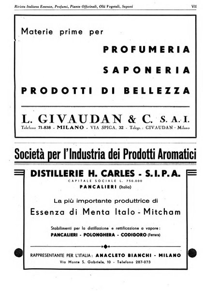 Rivista italiana essenze, profumi, piante officinali, olii vegetali, saponi organo di propaganda del gruppo produttori materie aromatiche della Federazione nazionale fascista degli industriali dei prodotti chimici