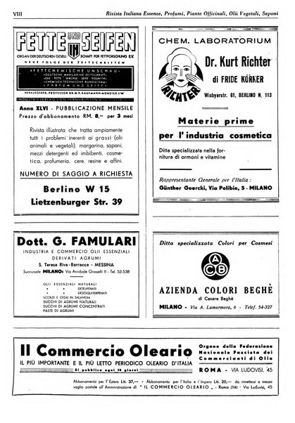 Rivista italiana essenze, profumi, piante officinali, olii vegetali, saponi organo di propaganda del gruppo produttori materie aromatiche della Federazione nazionale fascista degli industriali dei prodotti chimici